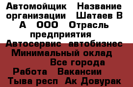 Автомойщик › Название организации ­ Шатаев В.А., ООО › Отрасль предприятия ­ Автосервис, автобизнес › Минимальный оклад ­ 25 000 - Все города Работа » Вакансии   . Тыва респ.,Ак-Довурак г.